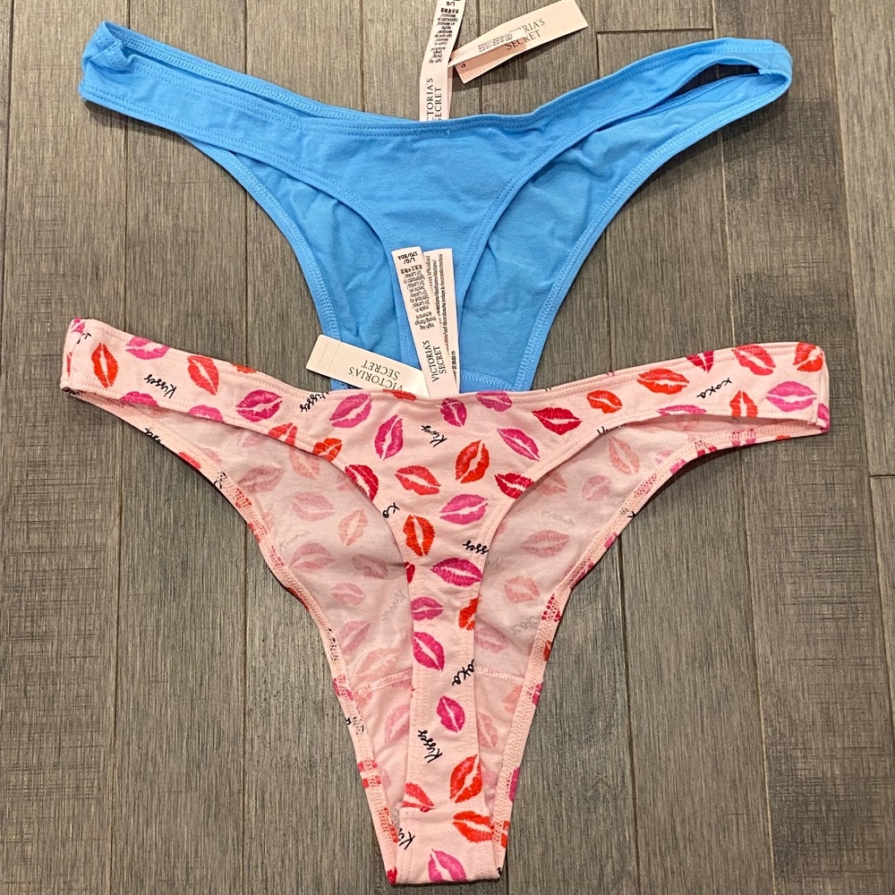 NWT Victoria's Secret 2 Pairs High Leg Scoop Cotton Thong Panty - Picture 2 of 2